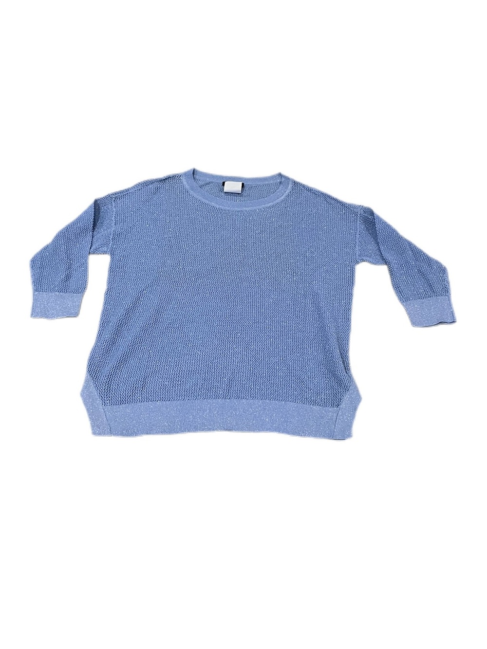 Tribal Light Blue and Silver Mesh Stitch Crewneck Knit Sweater NWOT